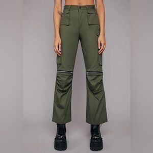 POSTER GIRL Olive Green Zippered Pants